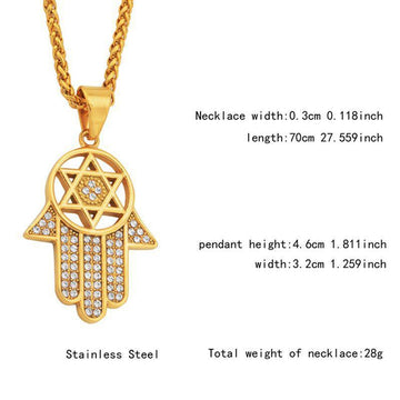NEW ARRIVAL Jewish Star Of David Hasma Hand Of Fatima Gold Color Pendant Necklaces for Men and Women - The Jewellery Supermarket